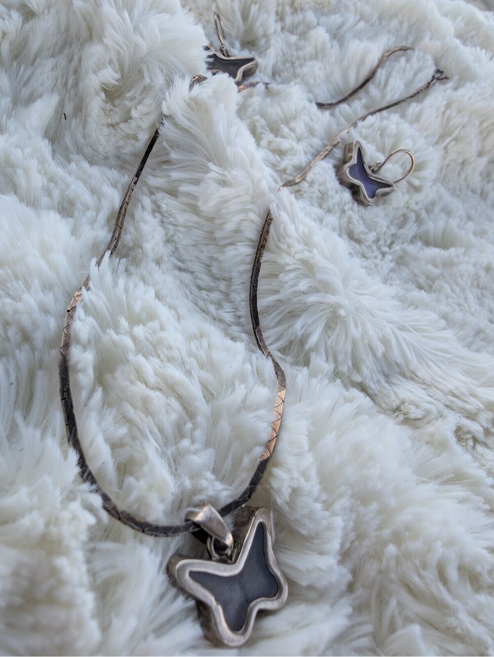 Sterling Silver Butterfly Pendant Necklace and Earrings Set